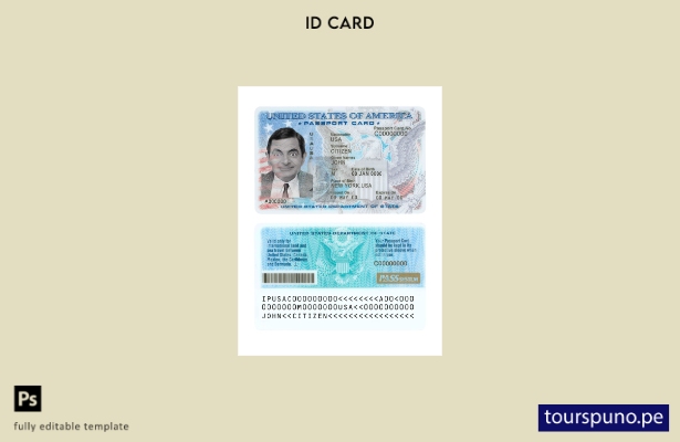 listo para imprimir plantilla de tarjeta de identificación de pasaporte de EE. U
